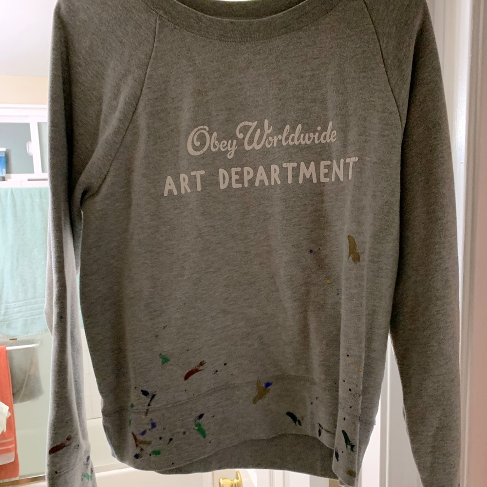 Crop Obey Paint Splatter sweatshirt